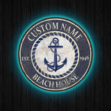 Personalized Retro Anchor Metal Sign, Anchor Name Sign, Metal Anchor Sign, Beach House Sign, Metal Family Name Sign, Nautical Decor