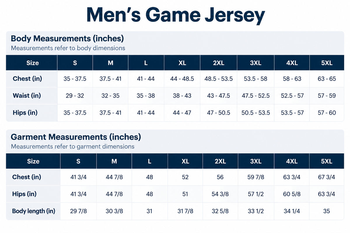 Size chart for Custom Caleb Williams Chicago Bears Fan Inspired Player Game Jersey - Navy