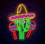 Custom Mexican Cactus Sombrero Neon Light - Fiesta Holiday LED Sign, Mexican Festival Decor, Cactus with Maraca Neon Sign for Party