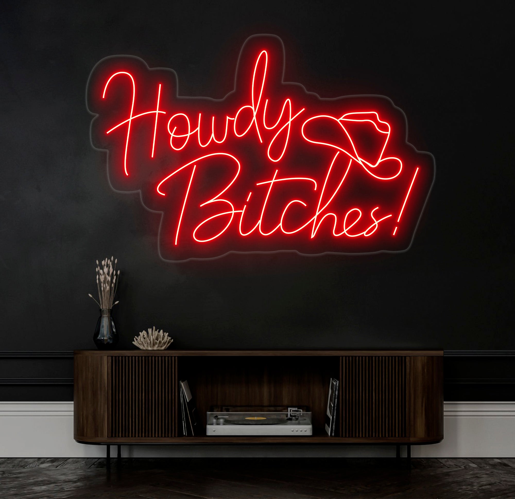 Howdy Bitches Neon Sign - Western LED Sign, Cowboy Party Decor Light, North American Greeting Neon Light, Fun Howdy Wall Decor