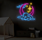 Custom Moon Cloud Star Neon Sign - Handmade LED Art Light, White Vibes Wall Decor, Personalized Neon Light for Home or Bedroom