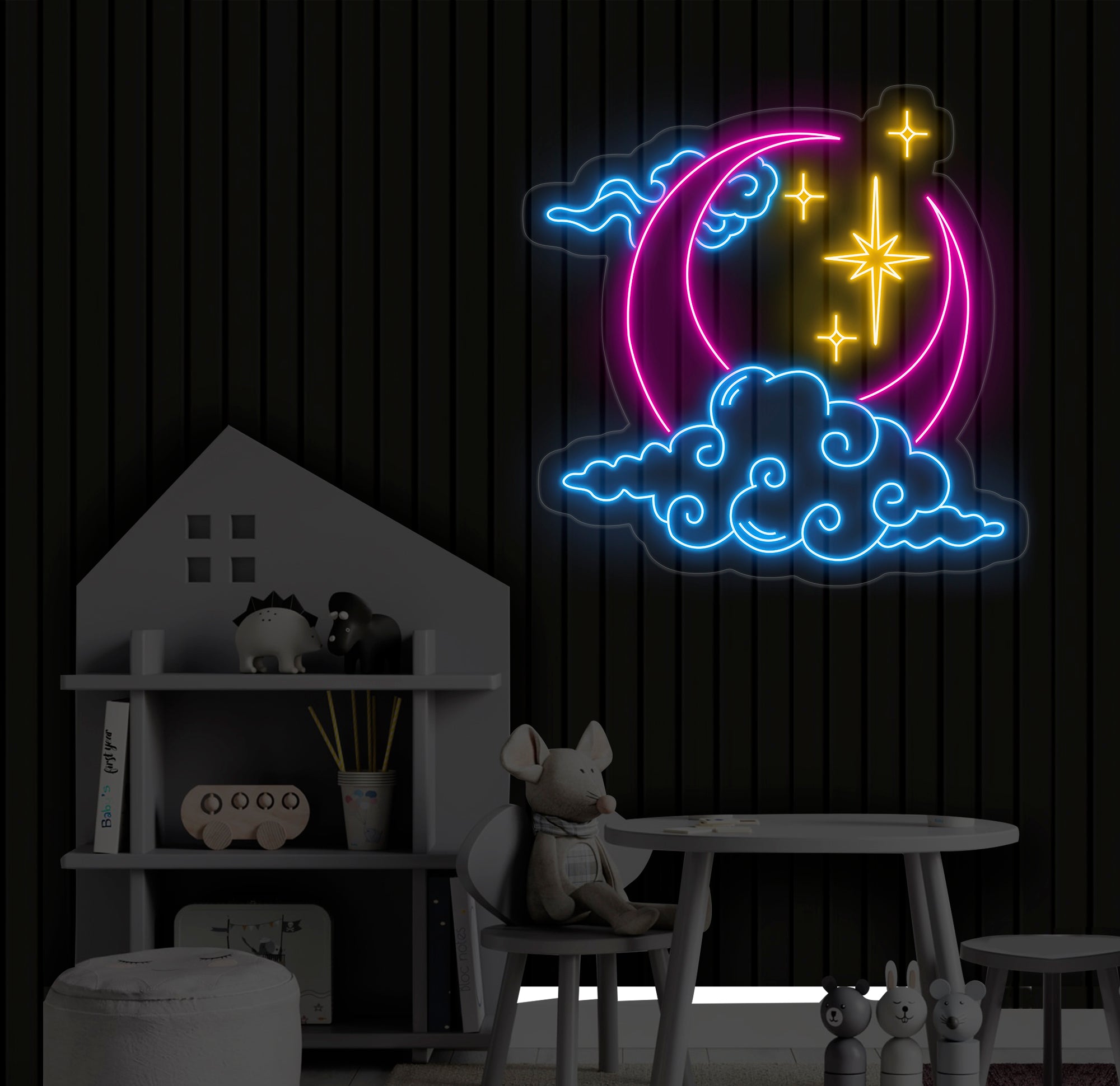 Custom Moon Cloud Star Neon Sign - Handmade LED Art Light, White Vibes Wall Decor, Personalized Neon Light for Home or Bedroom