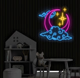 Custom Moon Cloud Star Neon Sign - Handmade LED Art Light, White Vibes Wall Decor, Personalized Neon Light for Home or Bedroom