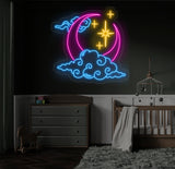 Custom Moon Cloud Star Neon Sign - Handmade LED Art Light, White Vibes Wall Decor, Personalized Neon Light for Home or Bedroom