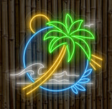 Palm Tree & Wave Neon Wall Art - Custom LED Sign for Kids Room, Bedroom, Game Room Decor, Tropical Neon Light for Wall, Beach Neon Sign