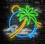 Palm Tree & Wave Neon Wall Art - Custom LED Sign for Kids Room, Bedroom, Game Room Decor, Tropical Neon Light for Wall, Beach Neon Sign