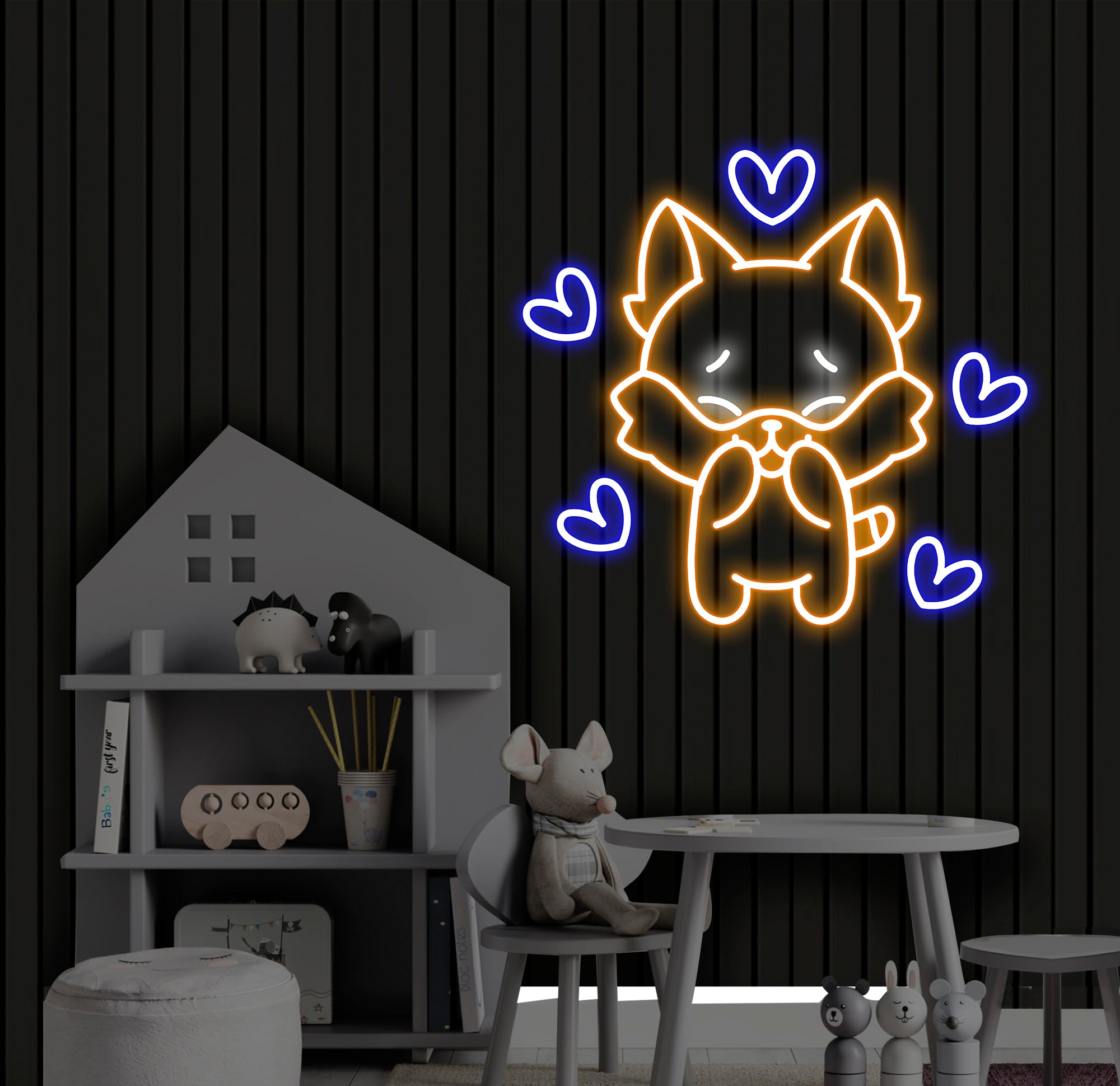 Custom Cute Fox Neon Sign, LED Fox Light, Animal Lover Neon Wall Art, Personalized Fox Room Decor, Gifts for Kids, Custom Name Neon Sign
