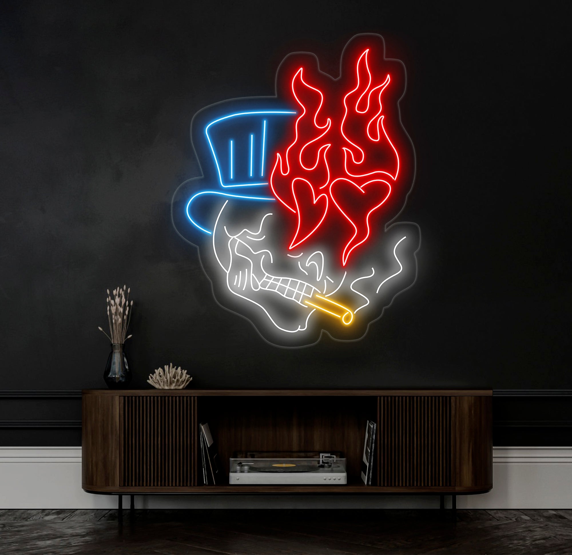 Skull Head Neon Sign - Custom Handmade Fire Neon Light, Unique Wall Decor, Personalized Skull Art, Aesthetic Gift for Home or Man Cave"
