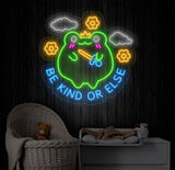 Be Kind or Else Funny Frog Neon Sign - Kawaii Nursery Wall Art, Cute Frog LED Light for Kids, Children's Room Decor, Adorable Baby Gift