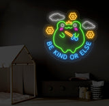 Be Kind or Else Funny Frog Neon Sign - Kawaii Nursery Wall Art, Cute Frog LED Light for Kids, Children's Room Decor, Adorable Baby Gift