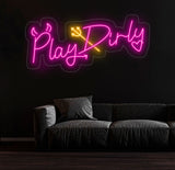 Play Dirty Neon Sign - Custom Red Neon Light, Bedroom Wall Decor, Playful Wall Art, Unique LED Sign for Home or Game Room