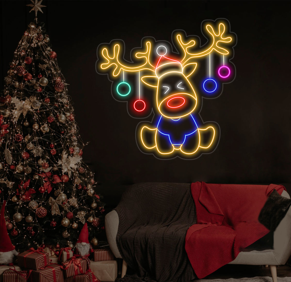 Santa's Reindeer Neon Sign Reindeer Neon Lights Decor, Christmas Neon Sign, New Year Neon Sign, Christmas Gift, Christmas Decoration Room