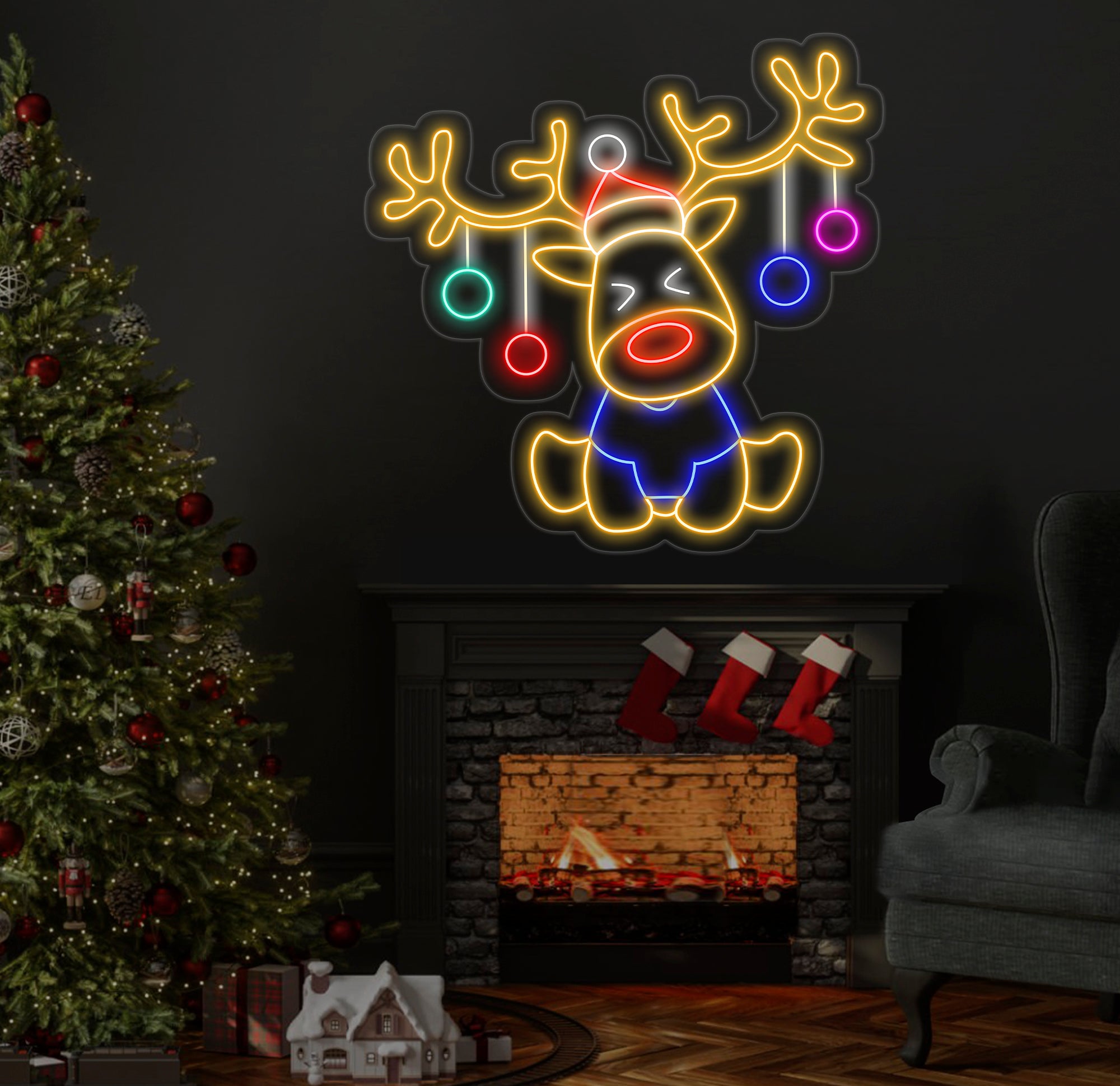 Santa's Reindeer Neon Sign Reindeer Neon Lights Decor, Christmas Neon Sign, New Year Neon Sign, Christmas Gift, Christmas Decoration Room
