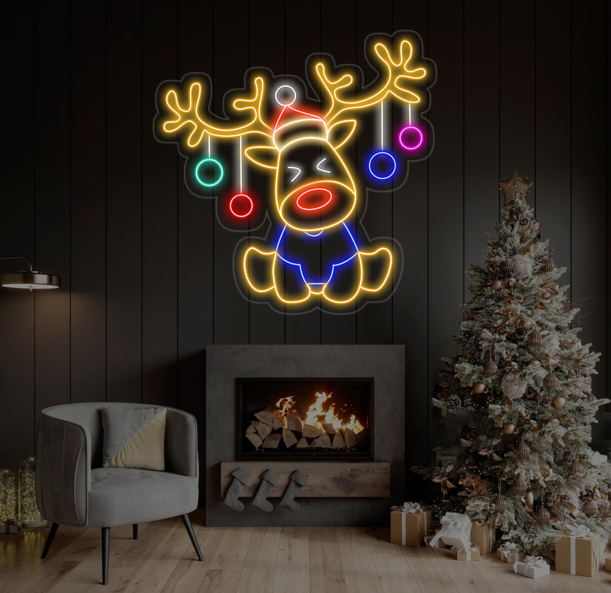Santa's Reindeer Neon Sign Reindeer Neon Lights Decor, Christmas Neon Sign, New Year Neon Sign, Christmas Gift, Christmas Decoration Room