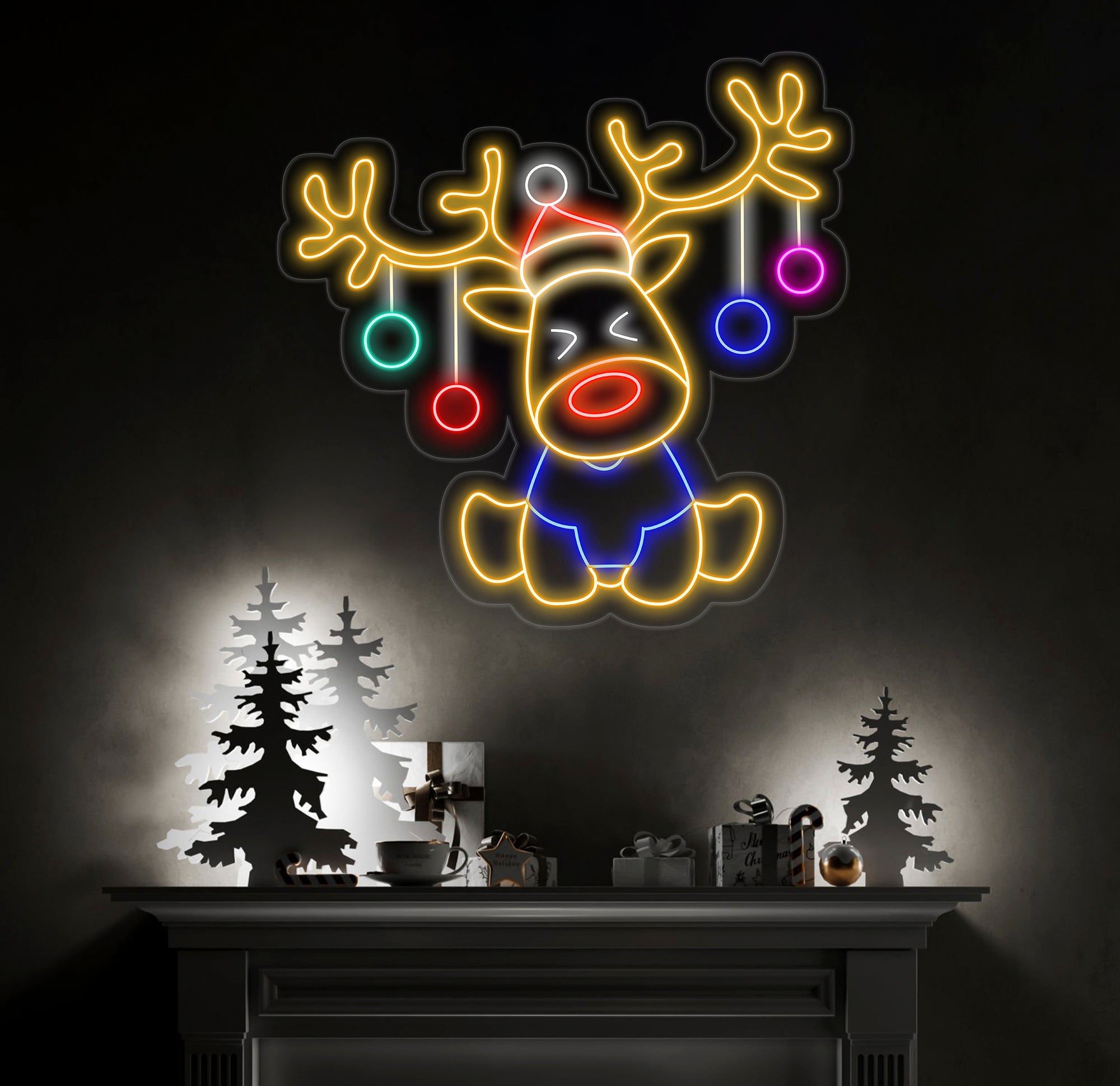 Santa's Reindeer Neon Sign Reindeer Neon Lights Decor, Christmas Neon Sign, New Year Neon Sign, Christmas Gift, Christmas Decoration Room