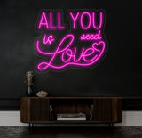 All You Need Is Love Neon Sign, Custom Neon Sign, Wedding Wall Decor, Valentine's Day Decor, Couple Valentine's Gift, Bedroom Decor