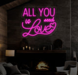 All You Need Is Love Neon Sign, Custom Neon Sign, Wedding Wall Decor, Valentine's Day Decor, Couple Valentine's Gift, Bedroom Decor