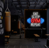 Custom Neon Sign - Eat Sleep Gym Repeat LED Sign - Motivational Fitness Quote for Gym Wall Decor - Perfect for Home Gym or Fitness Club