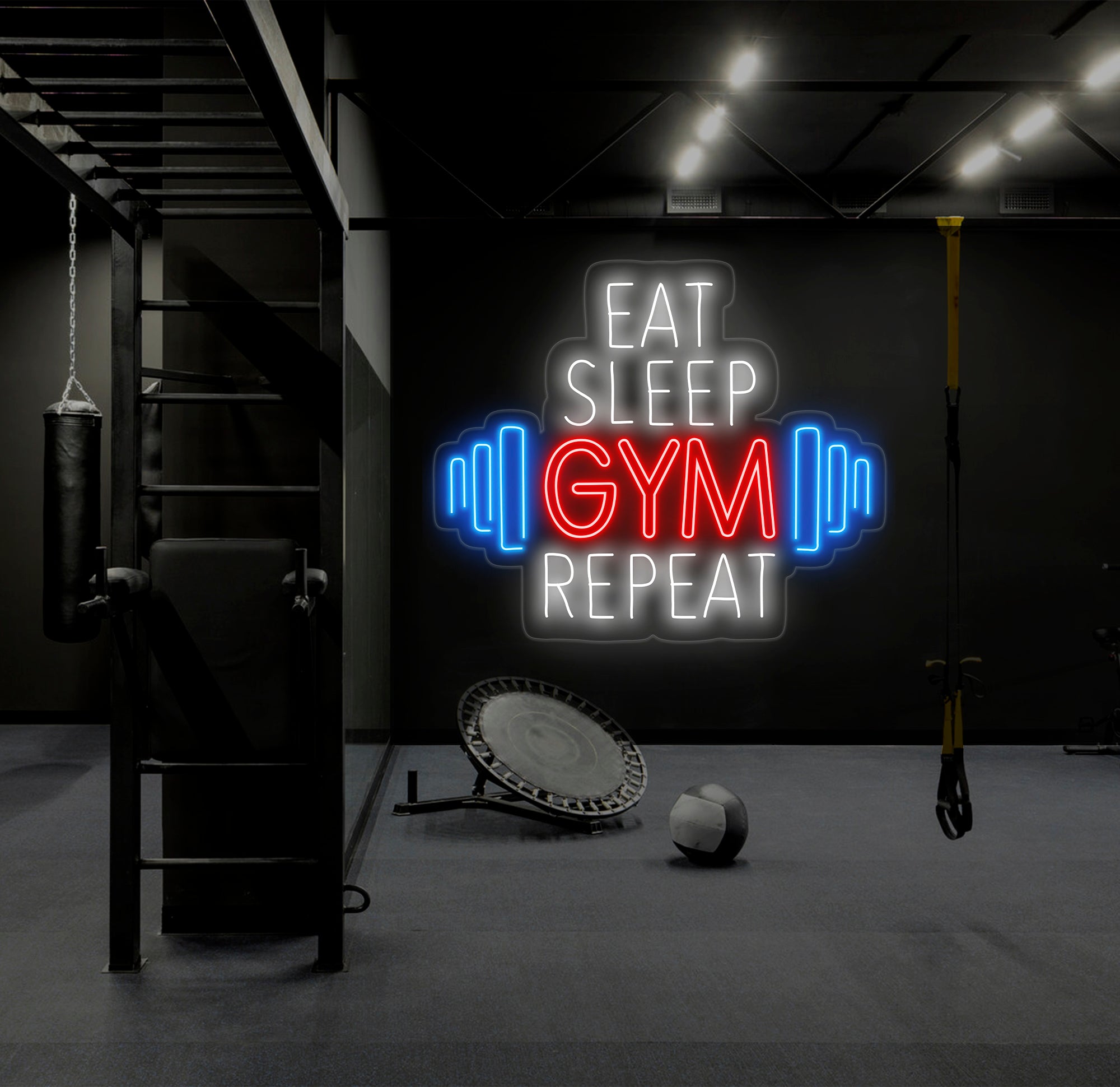 Custom Neon Sign - Eat Sleep Gym Repeat LED Sign - Motivational Fitness Quote for Gym Wall Decor - Perfect for Home Gym or Fitness Club