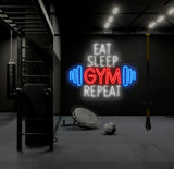 Custom Neon Sign - Eat Sleep Gym Repeat LED Sign - Motivational Fitness Quote for Gym Wall Decor - Perfect for Home Gym or Fitness Club