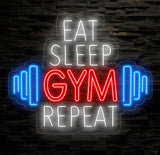 Custom Neon Sign - Eat Sleep Gym Repeat LED Sign - Motivational Fitness Quote for Gym Wall Decor - Perfect for Home Gym or Fitness Club