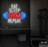 Custom Neon Sign - Eat Sleep Gym Repeat LED Sign - Motivational Fitness Quote for Gym Wall Decor - Perfect for Home Gym or Fitness Club