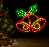 Christmas Bell Neon Sign - Jingle Bell LED Christmas Tree Light, Merry Christmas Neon Sign for Home, Room Wall Decor, Festive Holiday Decor