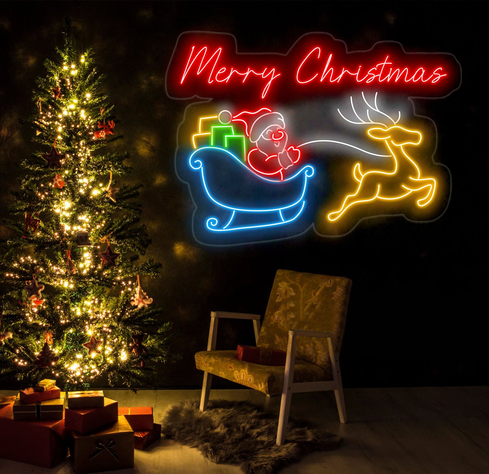 Merry Christmas Neon Sign - LED Christmas Lights, Santa Claus Decor, Best Holiday Gift, Festive Merry Christmas LED Sign for Home Decor