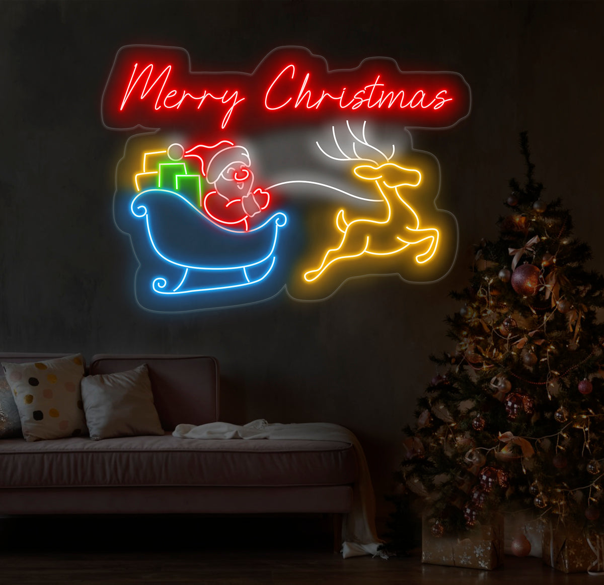 Merry Christmas Neon Sign - LED Christmas Lights, Santa Claus Decor, Best Holiday Gift, Festive Merry Christmas LED Sign for Home Decor