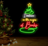 I Believe in the Magic of Books Neon Sign, Christmas Tree Shaped Book Lover LED Light, Custom Holiday Book Sign, Gift for Readers