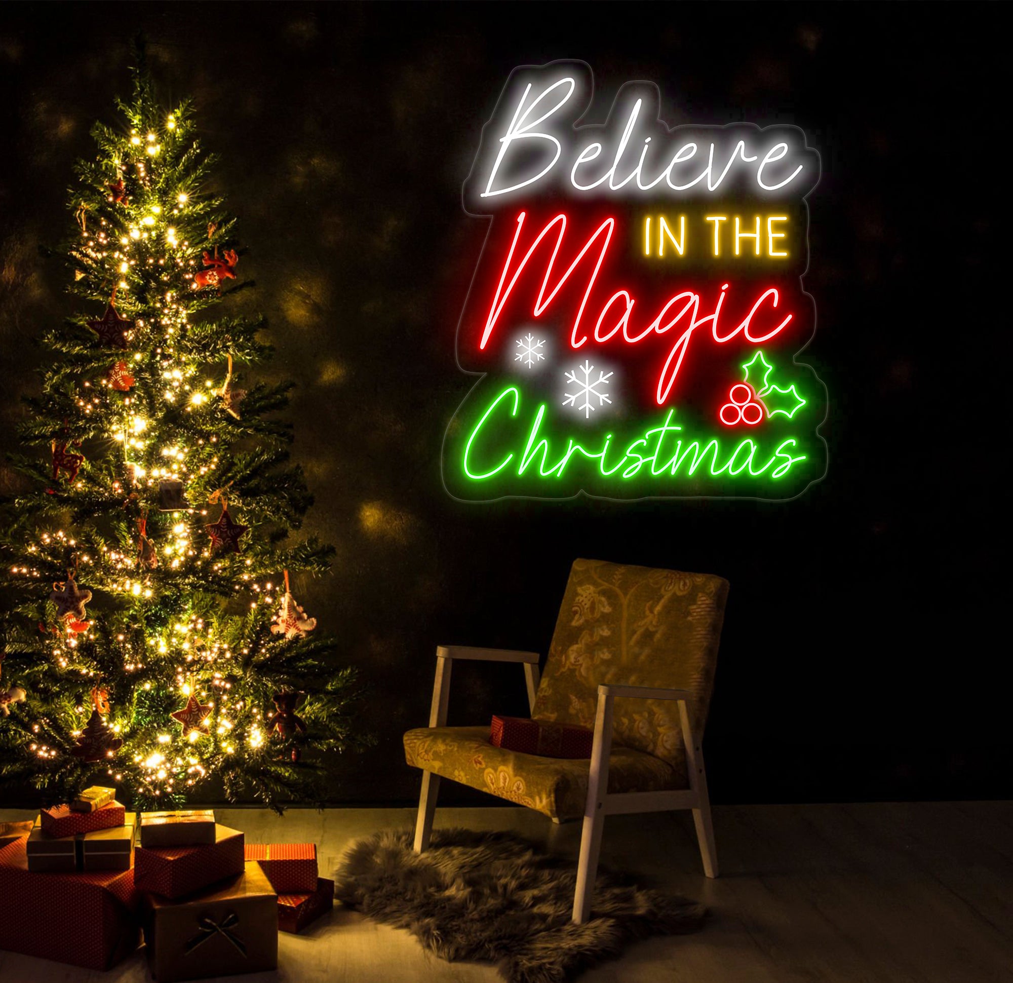Believe in the Magic of Christmas Neon Sign, Holiday LED Wall Light, Christmas Decor Sign for Home, Custom Festive Christmas Gift
