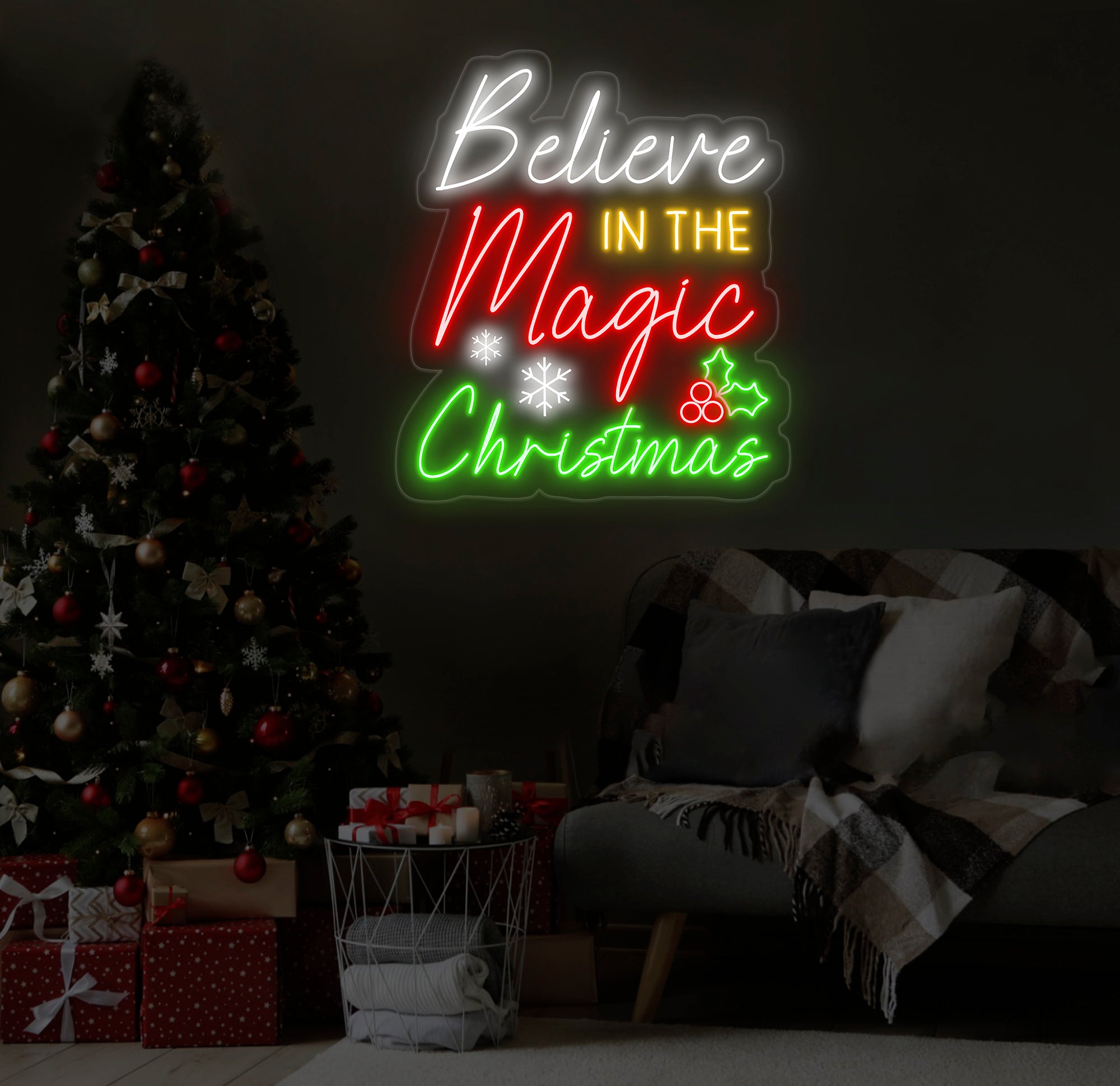 Believe in the Magic of Christmas Neon Sign, Holiday LED Wall Light, Christmas Decor Sign for Home, Custom Festive Christmas Gift
