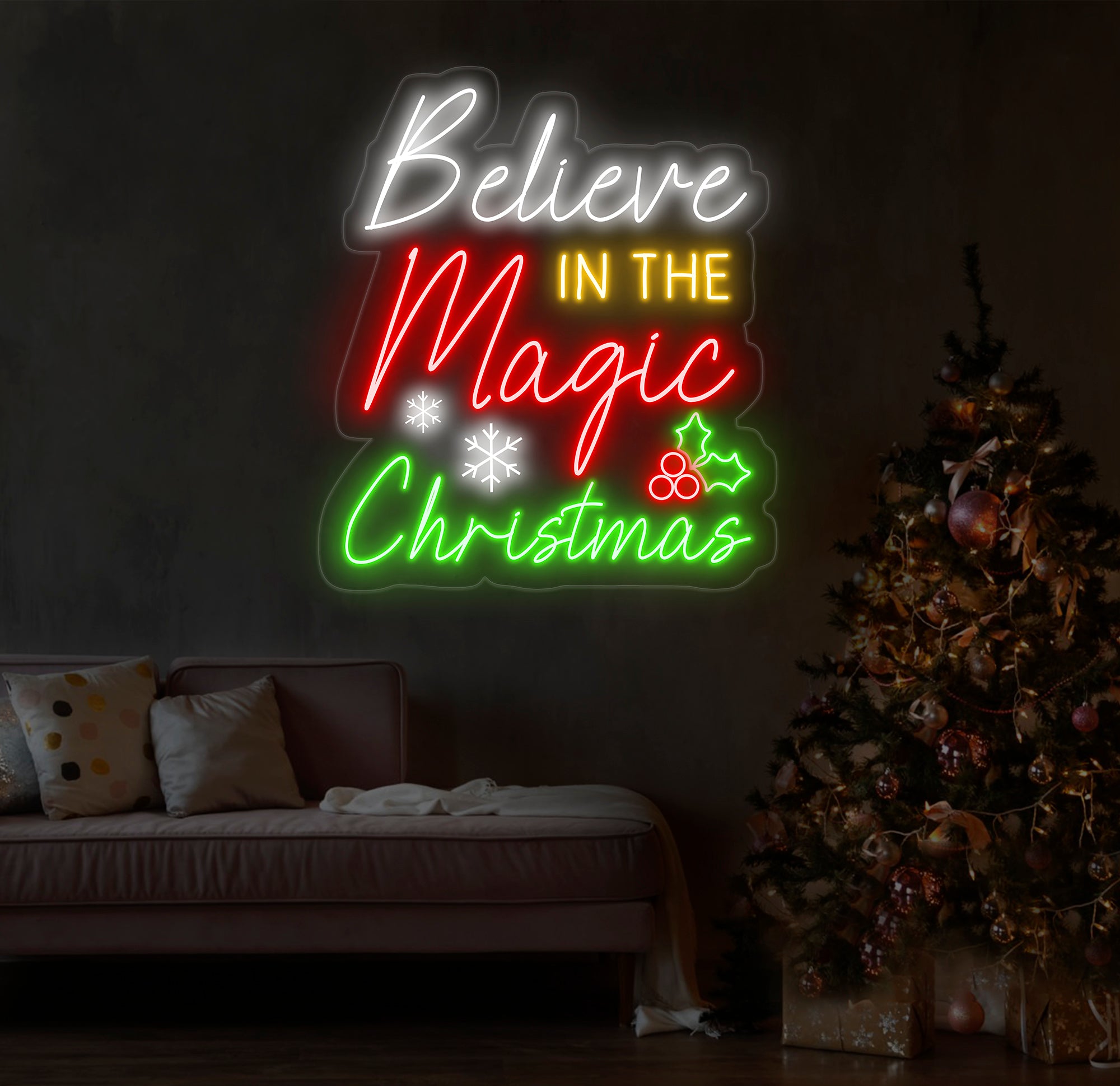 Believe in the Magic of Christmas Neon Sign, Holiday LED Wall Light, Christmas Decor Sign for Home, Custom Festive Christmas Gift