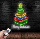 Merry Bookmas Neon Sign - Books Christmas Tree LED Light, Merry Christmas Neon Sign, Festive Wall Art, Book Lover Holiday Home Decor