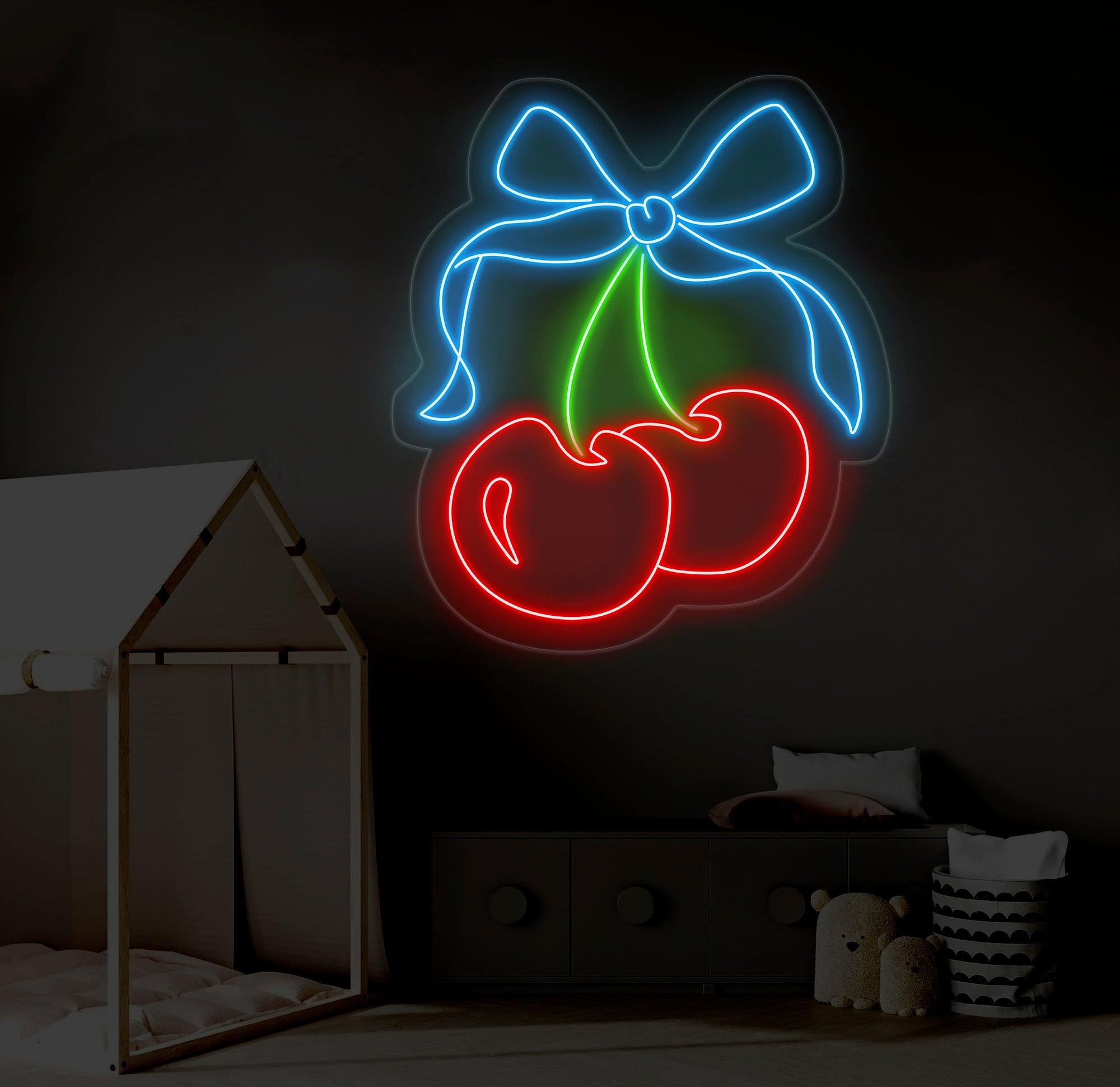 Cherry Neon Sign - Custom LED Fruit Light, Cherry Wall Art, Home Decor for Living Room or Kitchen, Neon Sign for Room Wall Decoration