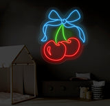 Cherry Neon Sign - Custom LED Fruit Light, Cherry Wall Art, Home Decor for Living Room or Kitchen, Neon Sign for Room Wall Decoration