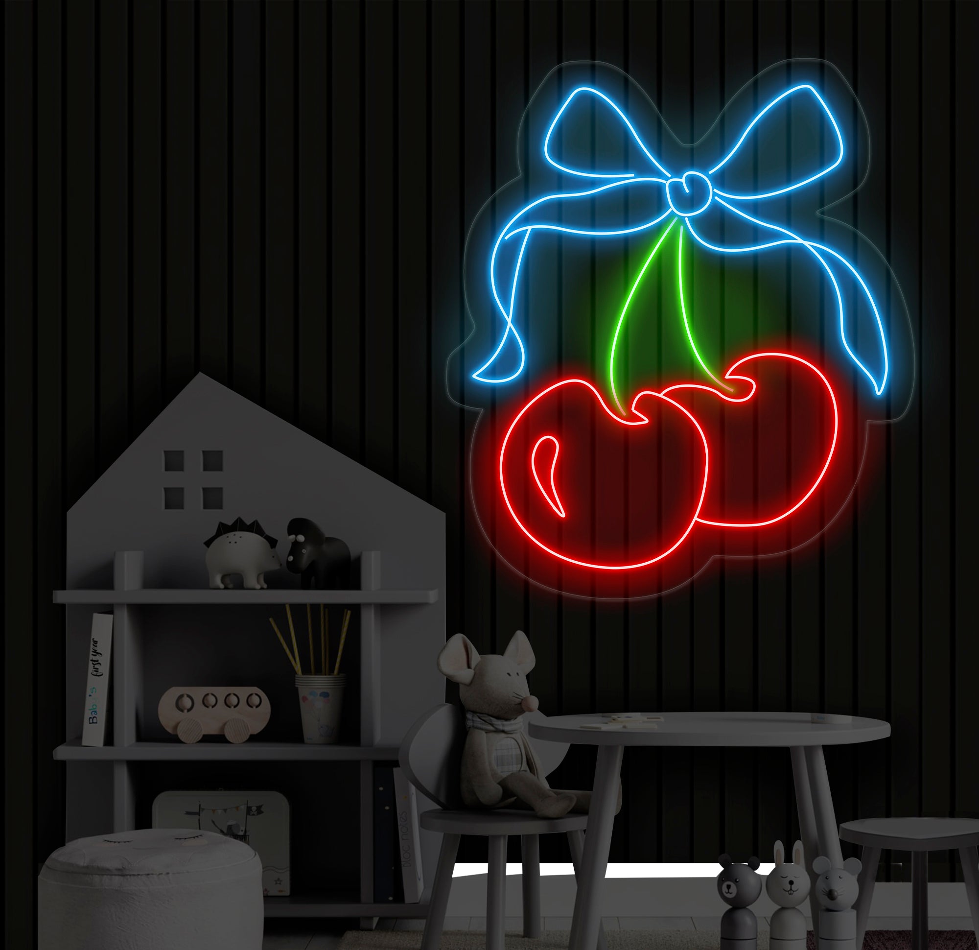 Cherry Neon Sign - Custom LED Fruit Light, Cherry Wall Art, Home Decor for Living Room or Kitchen, Neon Sign for Room Wall Decoration