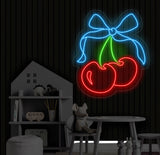 Cherry Neon Sign - Custom LED Fruit Light, Cherry Wall Art, Home Decor for Living Room or Kitchen, Neon Sign for Room Wall Decoration