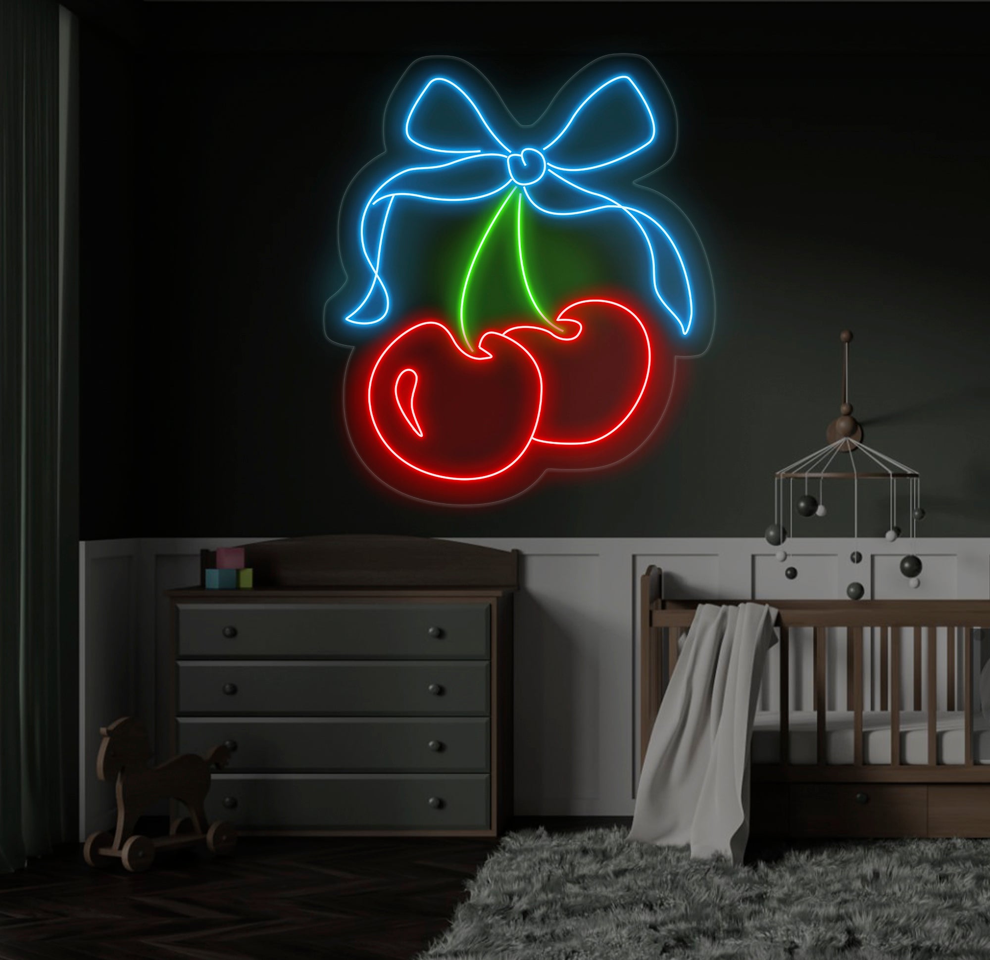 Cherry Neon Sign - Custom LED Fruit Light, Cherry Wall Art, Home Decor for Living Room or Kitchen, Neon Sign for Room Wall Decoration