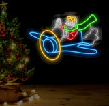 Santa Flying Red Airplane Neon Sign - Merry Christmas LED Sign, Santa Claus Wall Art, Festive LED Light, Christmas House Wall Decor
