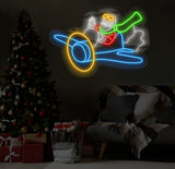 Santa Flying Red Airplane Neon Sign - Merry Christmas LED Sign, Santa Claus Wall Art, Festive LED Light, Christmas House Wall Decor