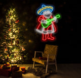 Mexican Santa Neon Sign - Merry Christmas LED Light, Santa Claus with Sombrero Neon Sign, Festive Christmas Wall Art, House Wall Decor