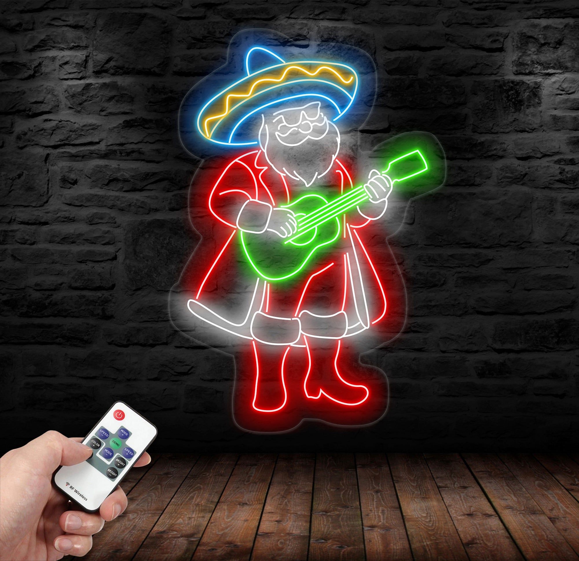 Mexican Santa Neon Sign - Merry Christmas LED Light, Santa Claus with Sombrero Neon Sign, Festive Christmas Wall Art, House Wall Decor