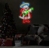 Mexican Santa Neon Sign - Merry Christmas LED Light, Santa Claus with Sombrero Neon Sign, Festive Christmas Wall Art, House Wall Decor
