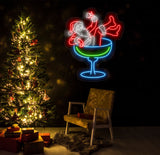 Santa Drinking Martini Neon Sign - Merry Christmas LED Light, Santa Claus Neon Sign, Martini Cocktail Wall Art, Festive House Wall Decor