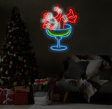 Santa Drinking Martini Neon Sign - Merry Christmas LED Light, Santa Claus Neon Sign, Martini Cocktail Wall Art, Festive House Wall Decor