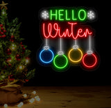 Hello Winter Neon Sign - Merry Christmas LED Light, Christmas Quote Wall Art, Winter Neon Sign for House Wall Decor, Festive Holiday Decor