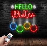 Hello Winter Neon Sign - Merry Christmas LED Light, Christmas Quote Wall Art, Winter Neon Sign for House Wall Decor, Festive Holiday Decor