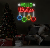 Hello Winter Neon Sign - Merry Christmas LED Light, Christmas Quote Wall Art, Winter Neon Sign for House Wall Decor, Festive Holiday Decor