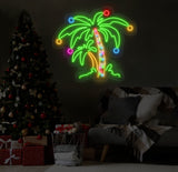 Christmas Palm Tree Neon Sign - Merry Christmas LED Light, Palm Tree Christmas Wall Art, Festive LED Tree Light, Holiday House Wall Decor